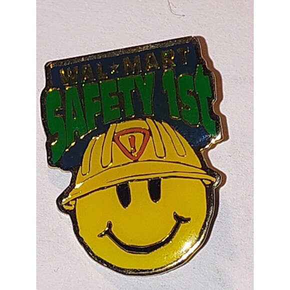 2004 Walmart Safety 1st Yellow Smiley Face Hard Hat Employee Lapel Pin Advertise - Picture 1 of 2